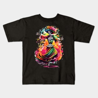 Dia de Los Muertos Day of the Dead Lady Skeleton Kids T-Shirt